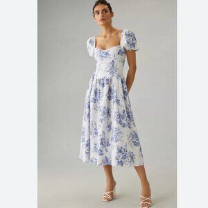Reformation Linen Blue floral Davila dress